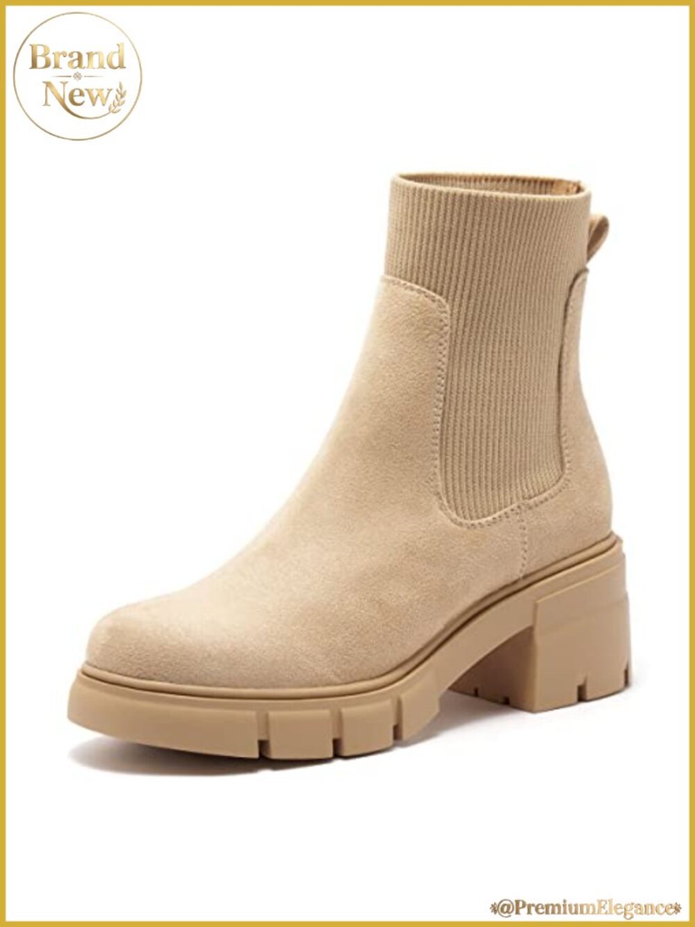 Women's Elastic Chelsea Boots Chunky Block Heel Lug Sole Ankle Booties